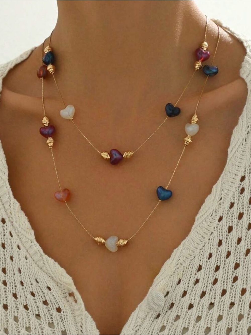 Layered Heart Bead Necklace